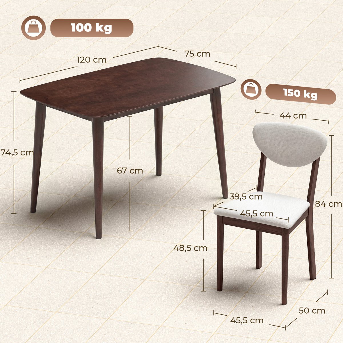 Ensemble de table à manger MDF Crème noyer, crème, HOMCOM
