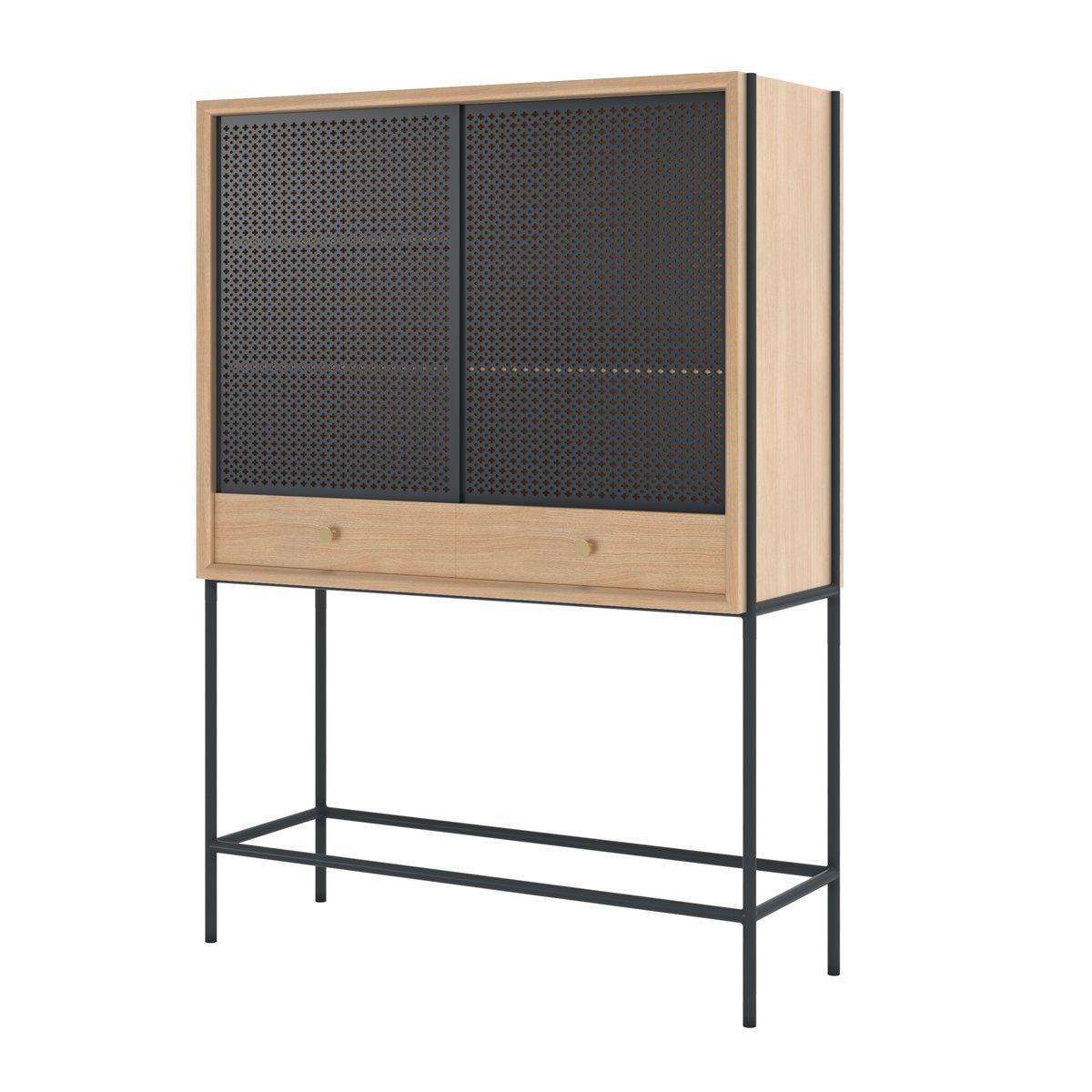 Cabinet en chêne avec portes en métal, GABIN gris ardoise, HARTO