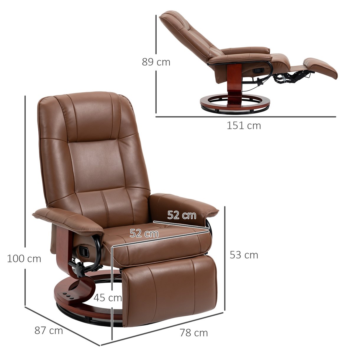 Fauteuil inclinable Revêtement synthétique marron, HOMCOM