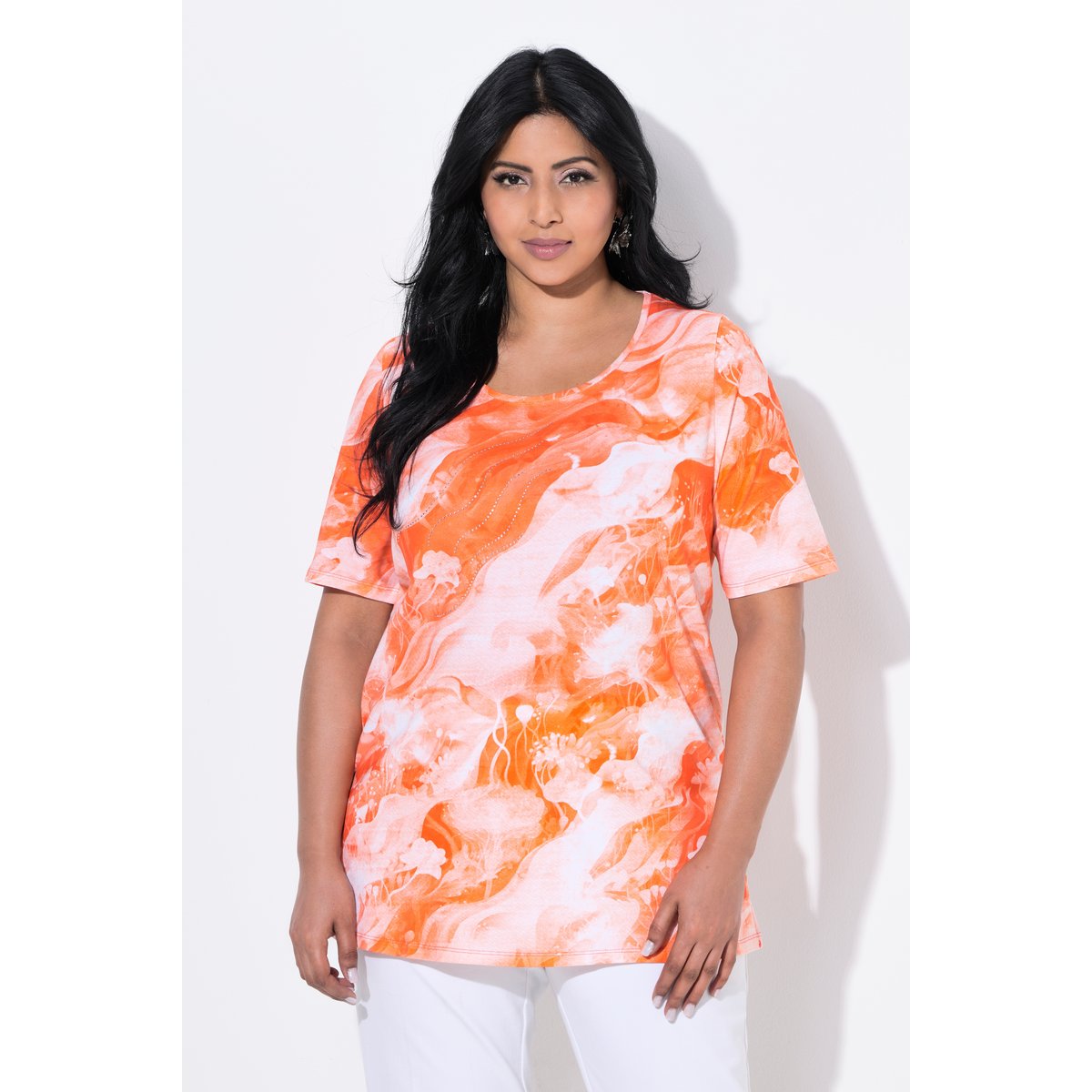 T-shirt en coton Pima mandarine, ULLA POPKEN