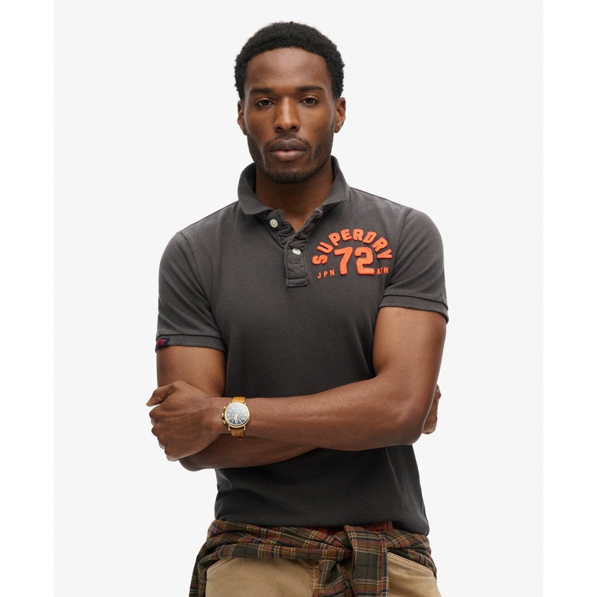 Polo Vintage Athletic noir délavé, SUPERDRY