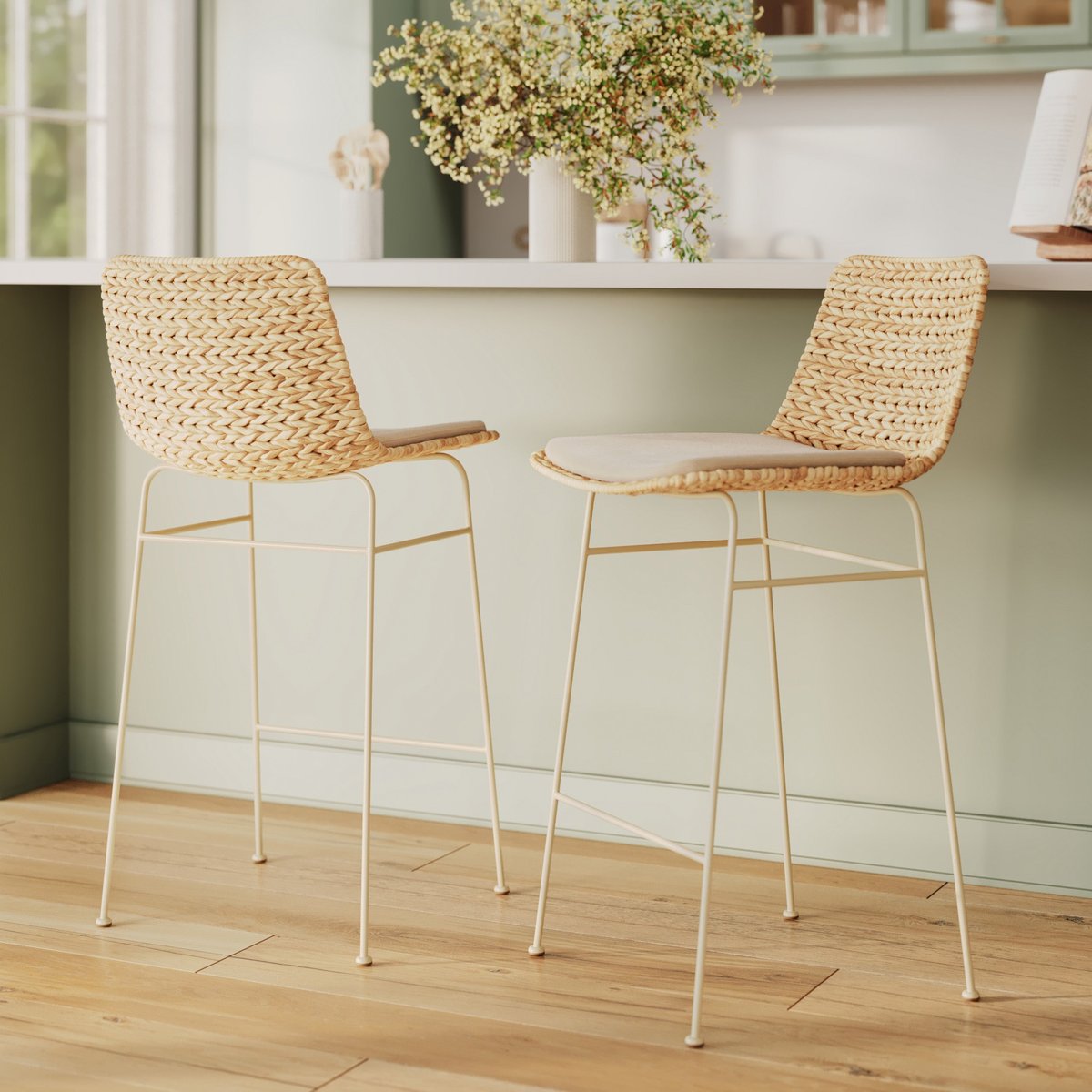 Lot de 2 chaises pour îlot central 66 cm en matière - FARO beige, MAISON PAVANE