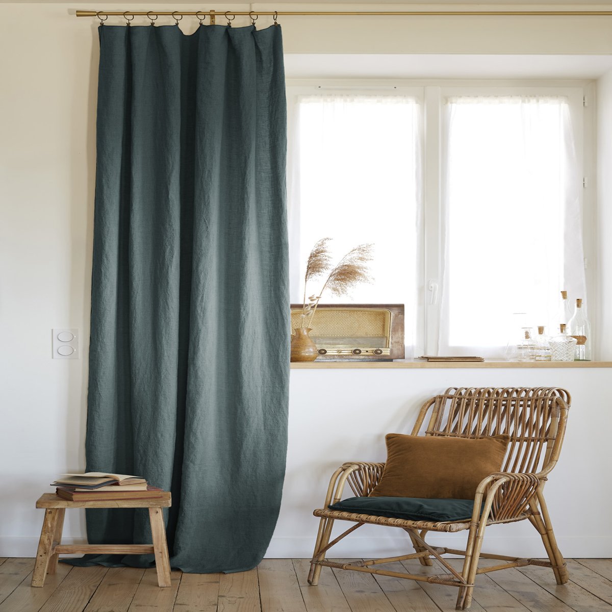 Rideau ajustable lin gris 140x270 gris ardoise, TERRE DE NUIT