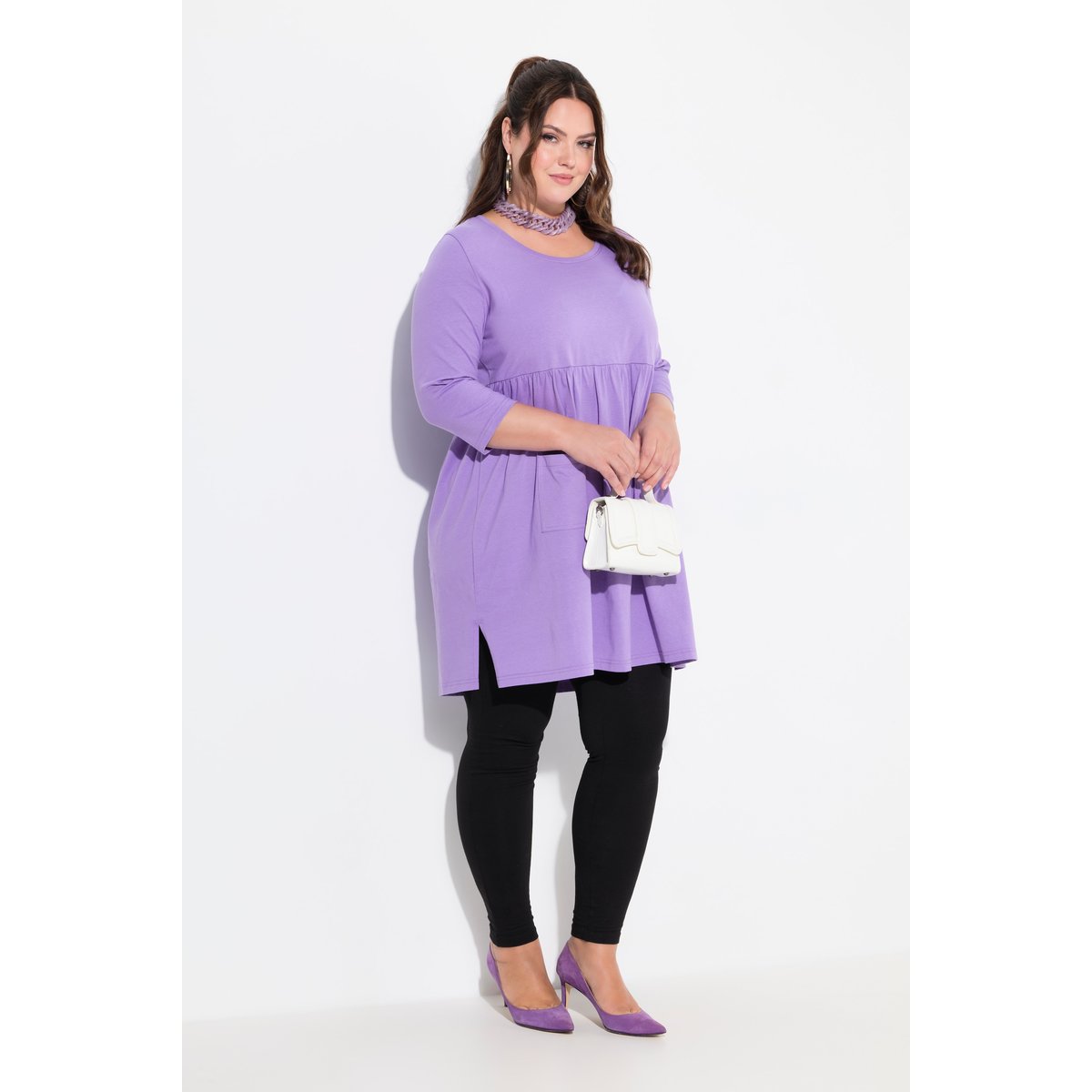 T-shirt long coupe évasée, poches violet, ULLA POPKEN