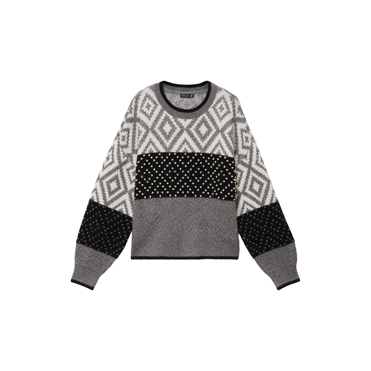 Pull jacquard col rond gris, BREAL