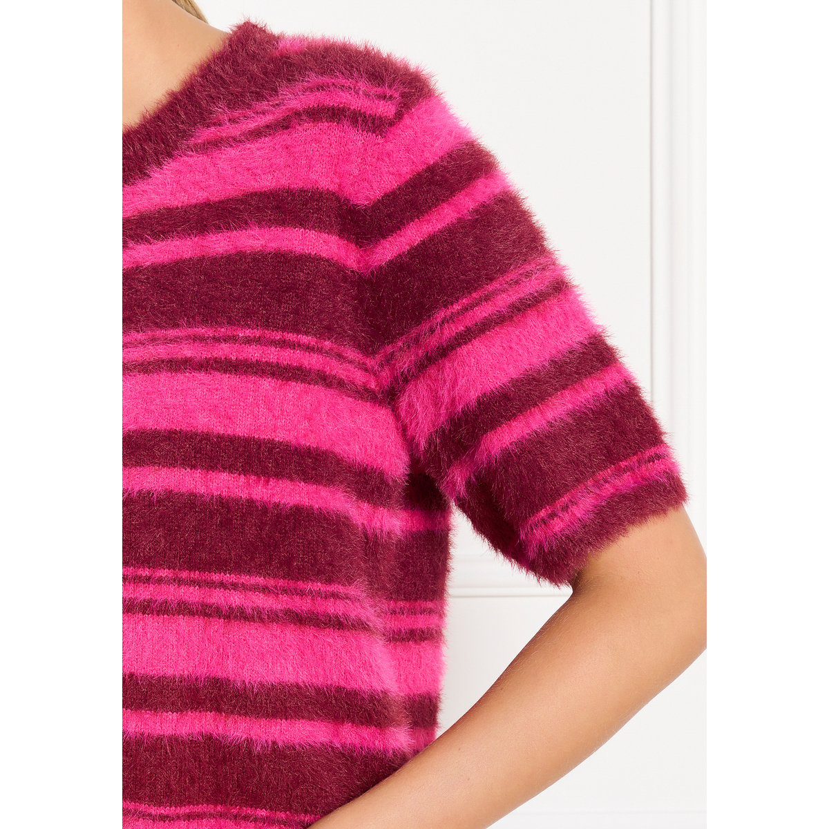 Pull doux rayé à manches courtes bordeaux wine, LOLALIZA