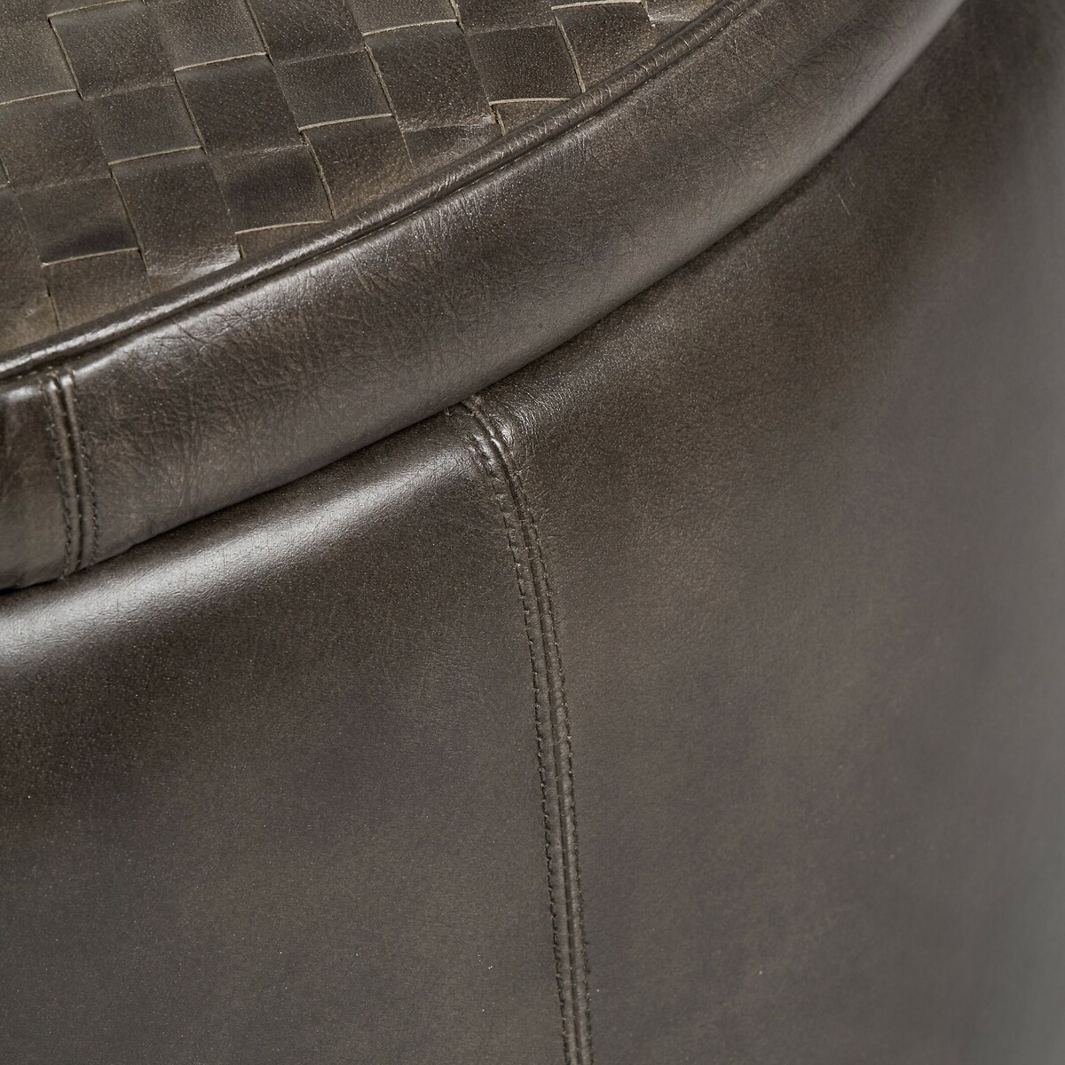 Aramis Round Woven Leather Storage Pouffe brown leather, ÉDITÉ