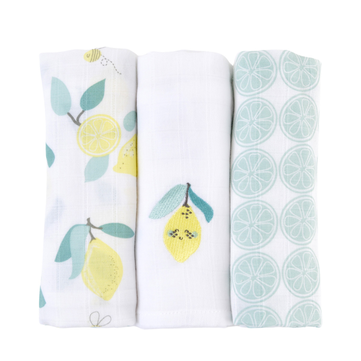 Lot de 3 langes coton bio LIMONADE blanc, LITTLE CREVETTE