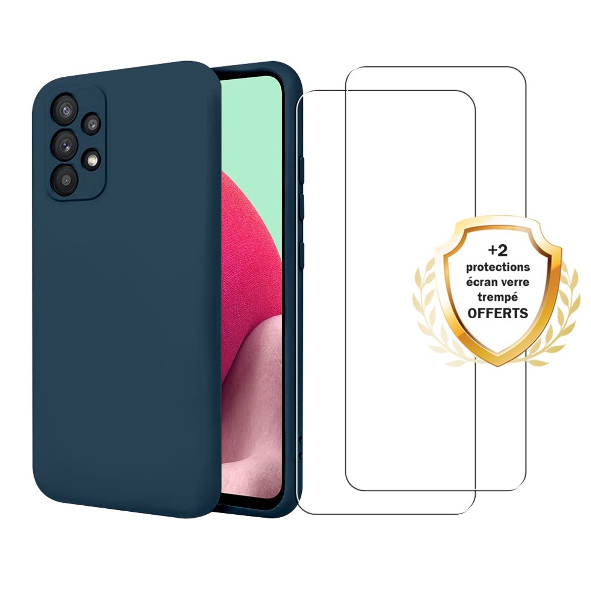 Coque Galaxy A32 antichoc + 2 vitres bleu, EVETANE