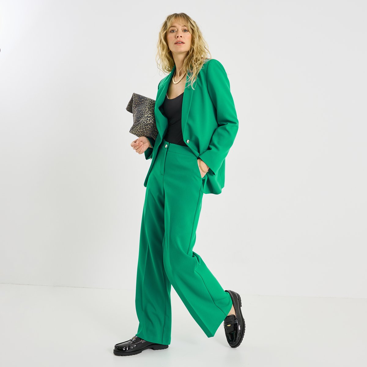 Pantalon large taille élastiquée vert, GRAIN DE MALICE