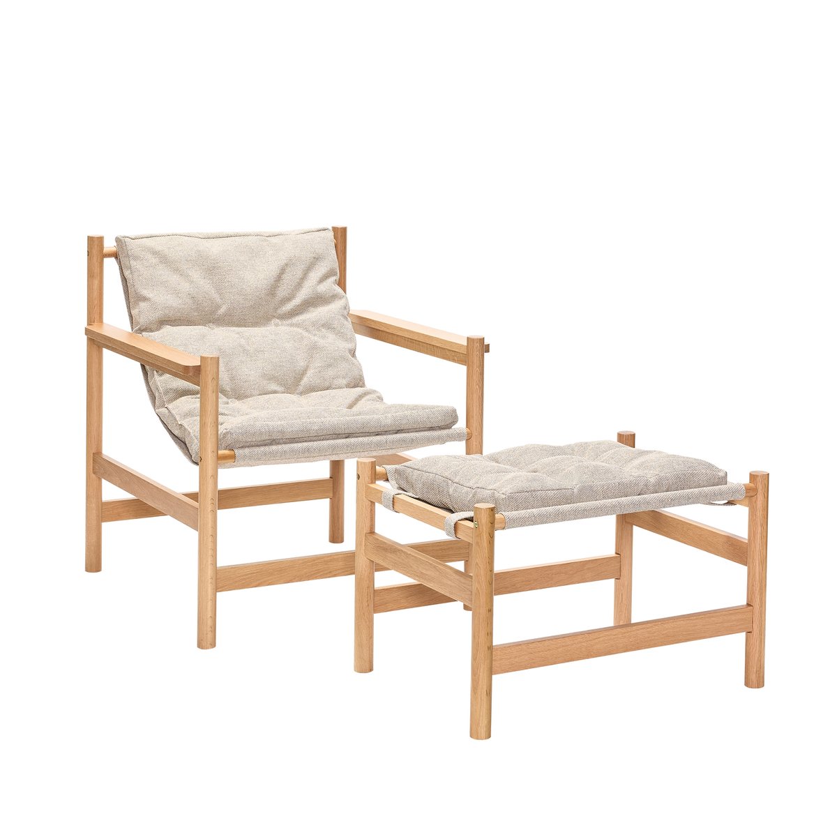 Fauteuil/Pouf en bois de chêne et polyester HERITAGE naturel/beige, HUBSCH
