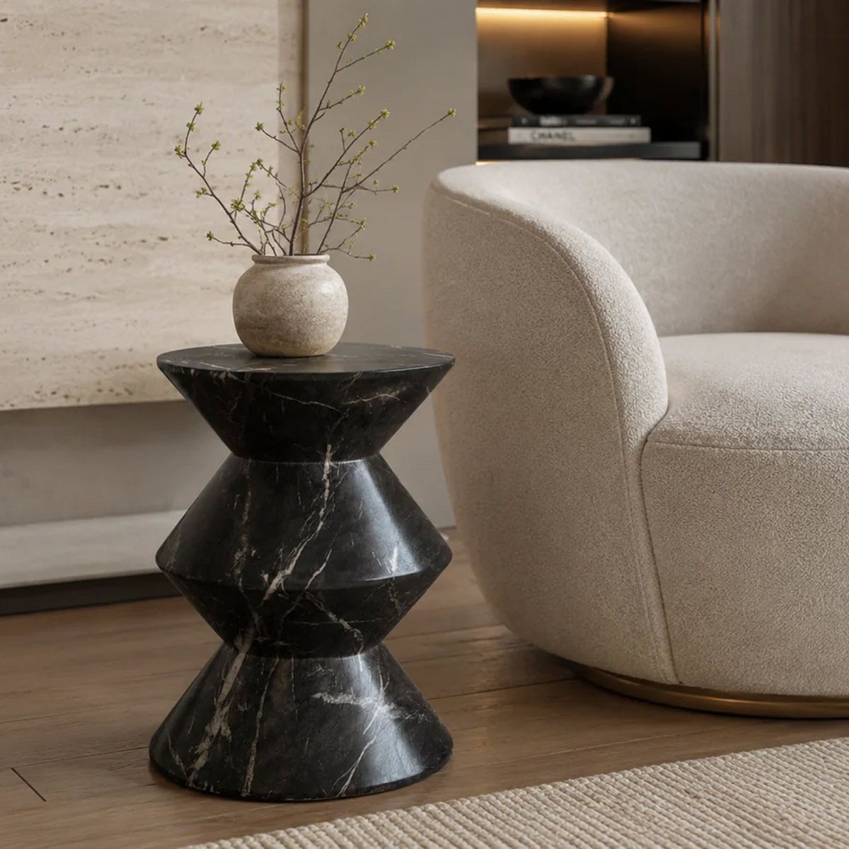 Table d'appoint, bout de canapé, béton Ø40 x H56,6cm W noir, ALTASSINA