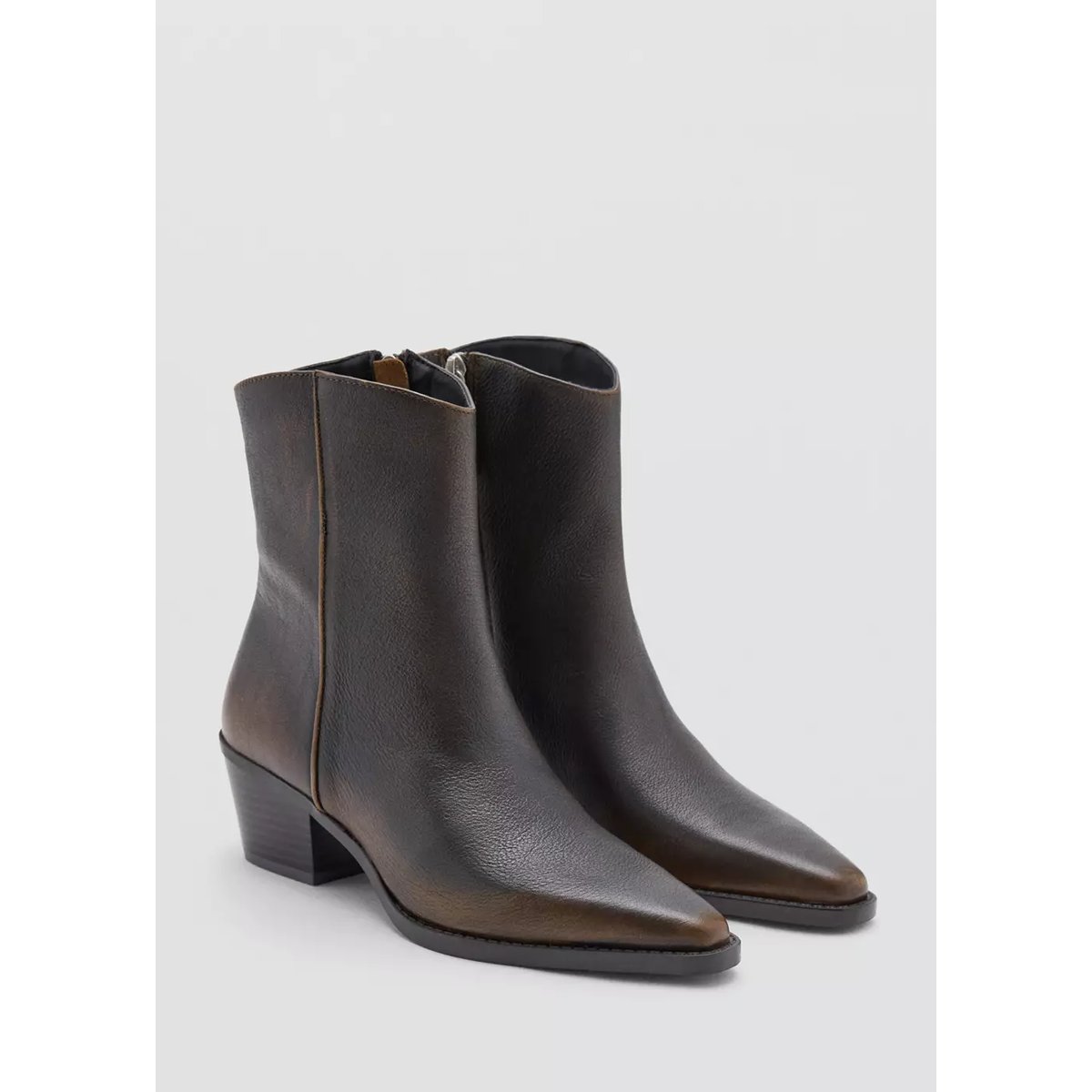 Bottine en cuir effet vieilli chocolat, MANGO