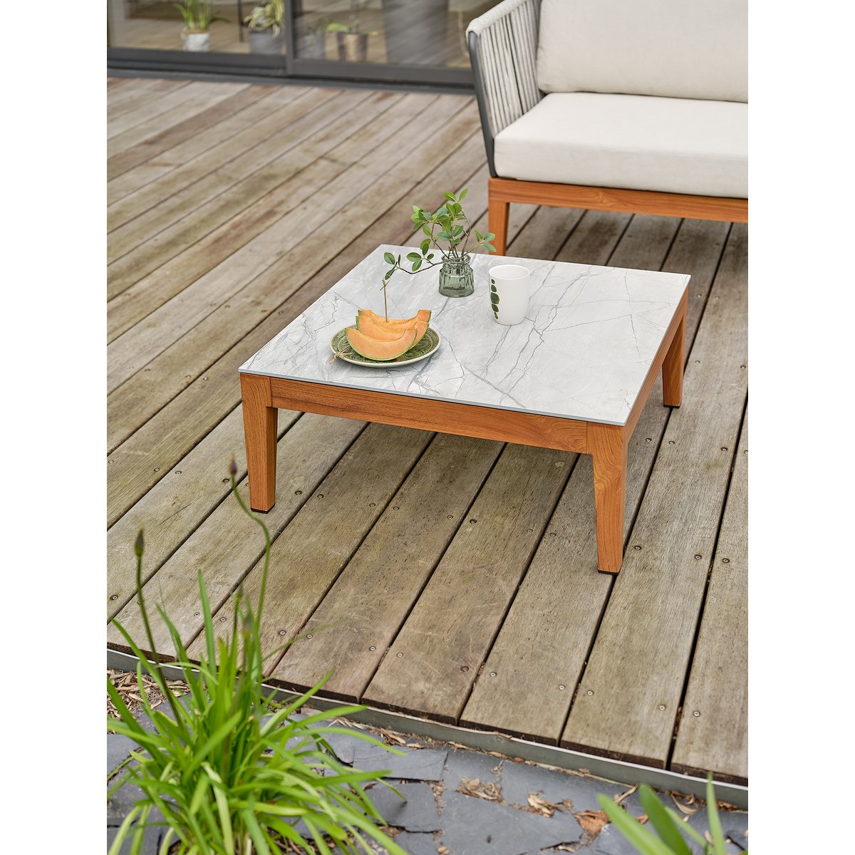 Salon de jardin bas 4 places - ALPHI marron, REMARQUABLE