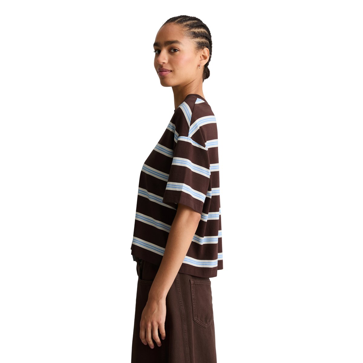 T-shirt rayé relaxed en jersey lourd marron foncé, MARC O’POLO DENIM
