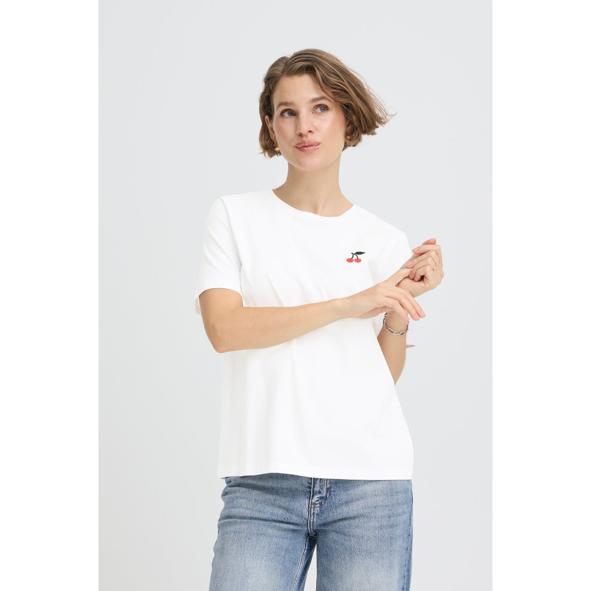 T-shirt manches courtes, coupe droite, col rond blanc optical white, B.YOUNG