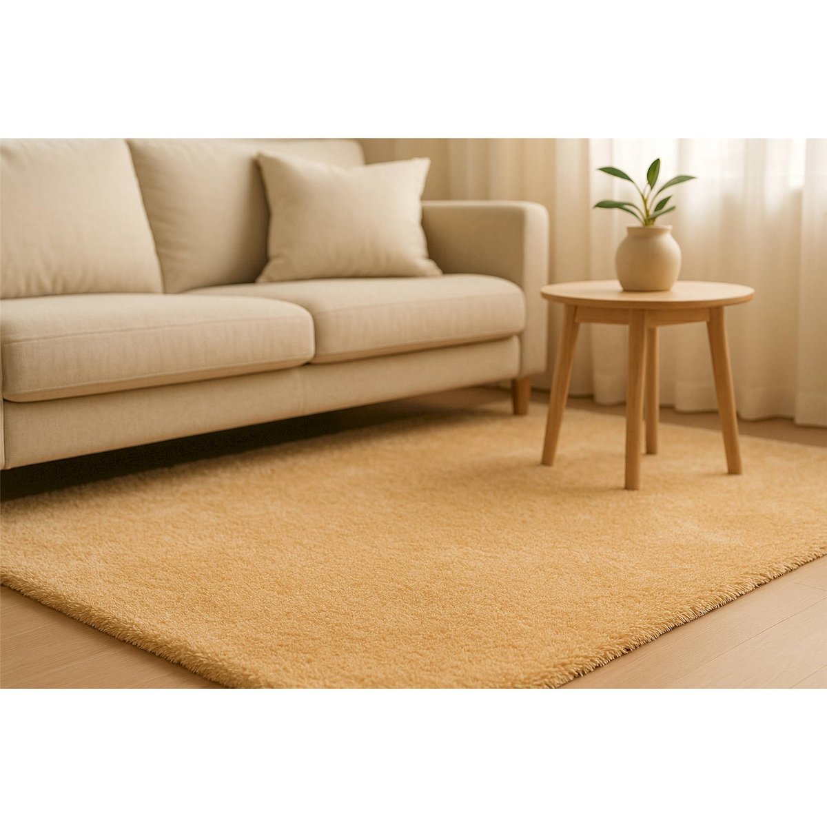 Tapis shaggy en polyester rectangulaire beige sable chaud naturel, ARTE ESPINA