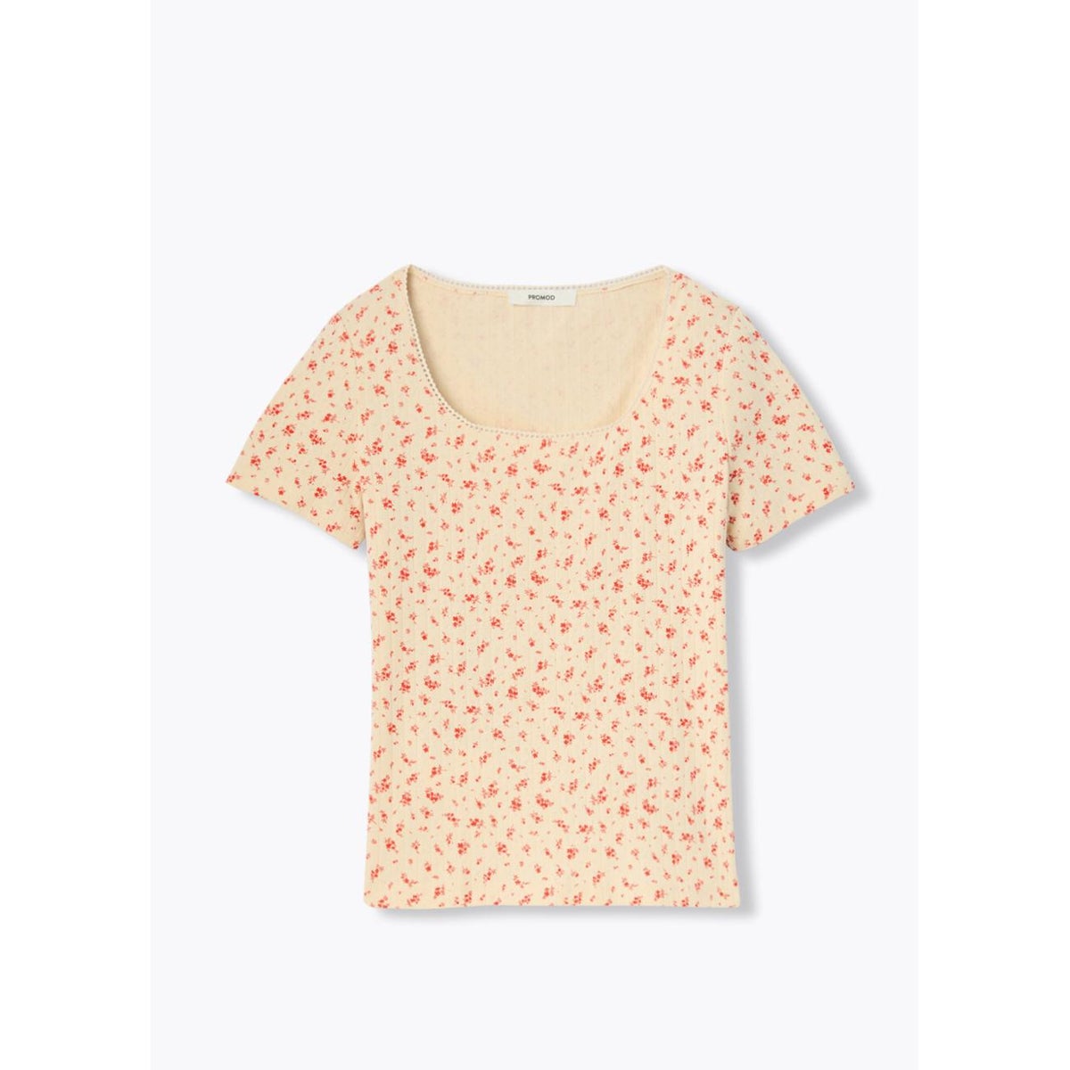 T-shirt pointelle fleurette imprimé rouge, PROMOD