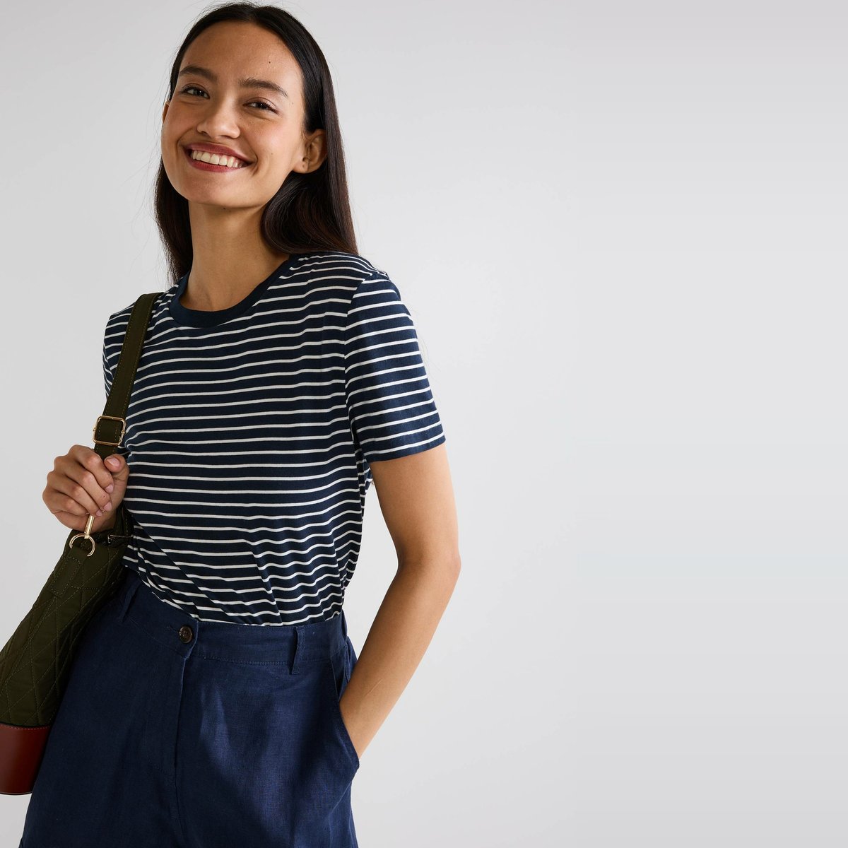 T-shirt manches courtes rayé en coton BIO GOTS marine, MONOPRIX