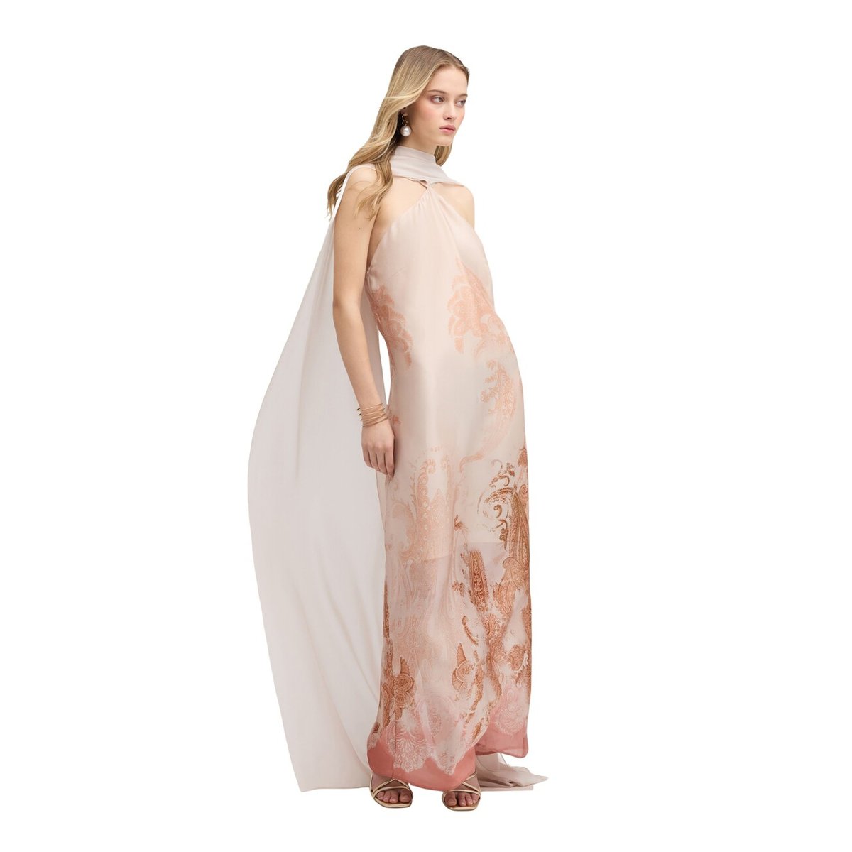 Robe longue en satin avec étole rosa cipria, MOTIVI