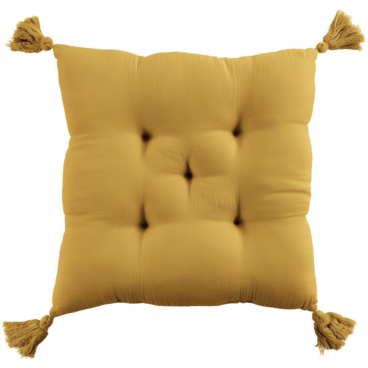 Coussin de chaise 40x40 cm Gaze de coton avec pompons Safran safran, EDEN