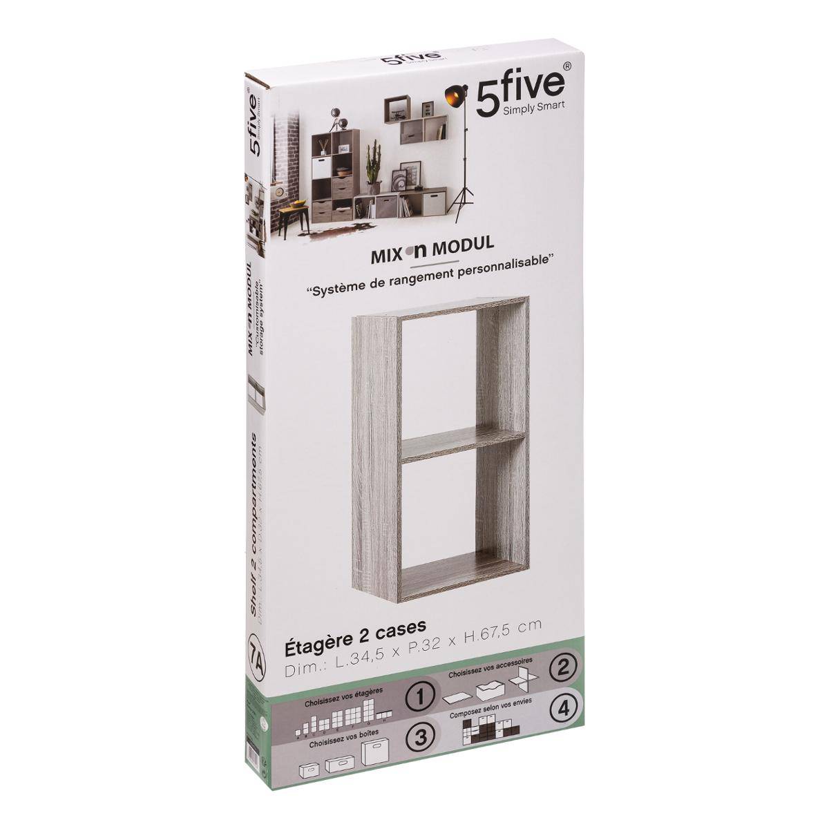 Étagère 2 cases en bois et métal MIX'N MODUL gris, 5FIVE SIMPLY SMART