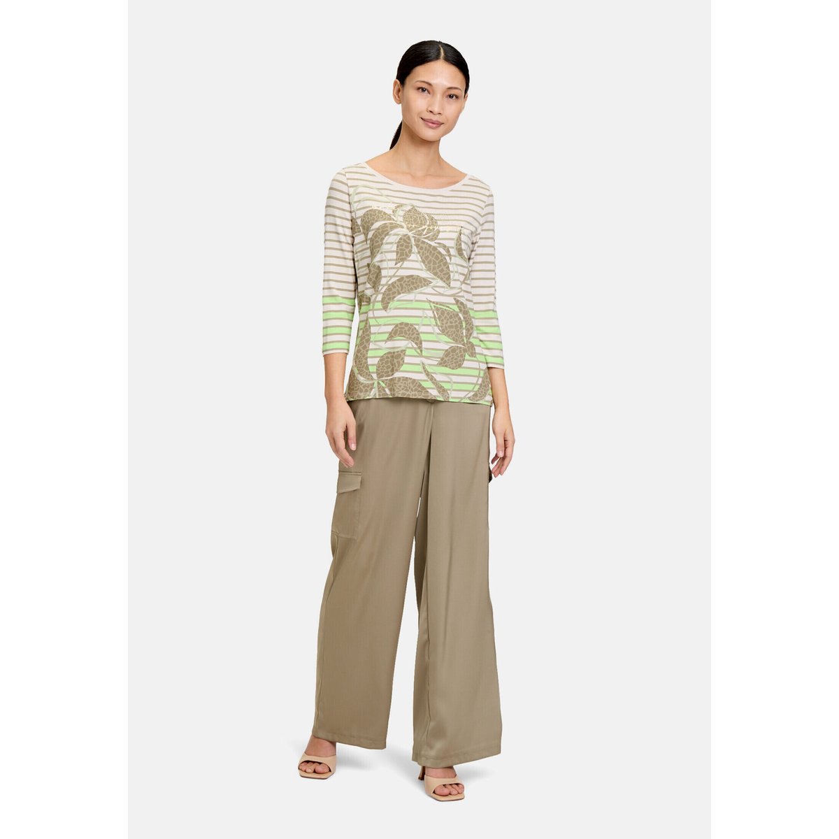 T-shirt à rainures à encolure bateau khaki/green, BETTY BARCLAY