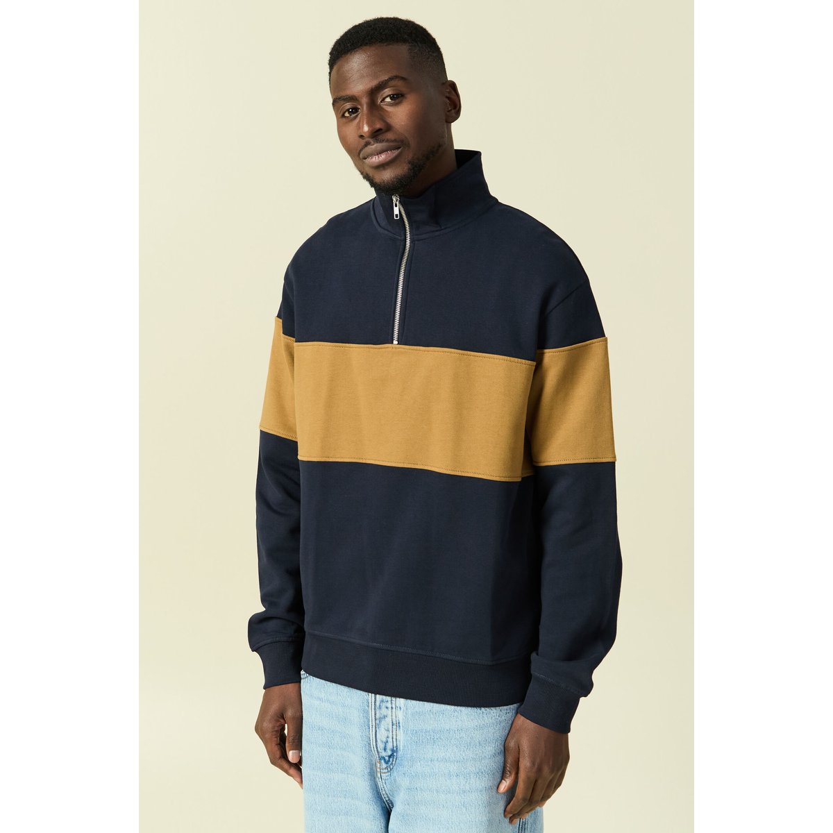 Sweat col montant manches longues bleu marine, BONOBO