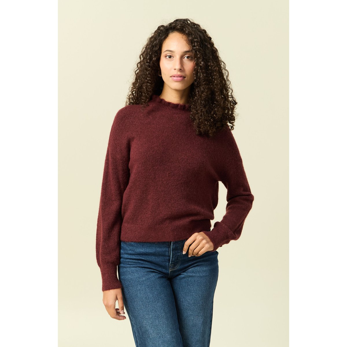 Pull col montant manches longues bordeaux, BONOBO