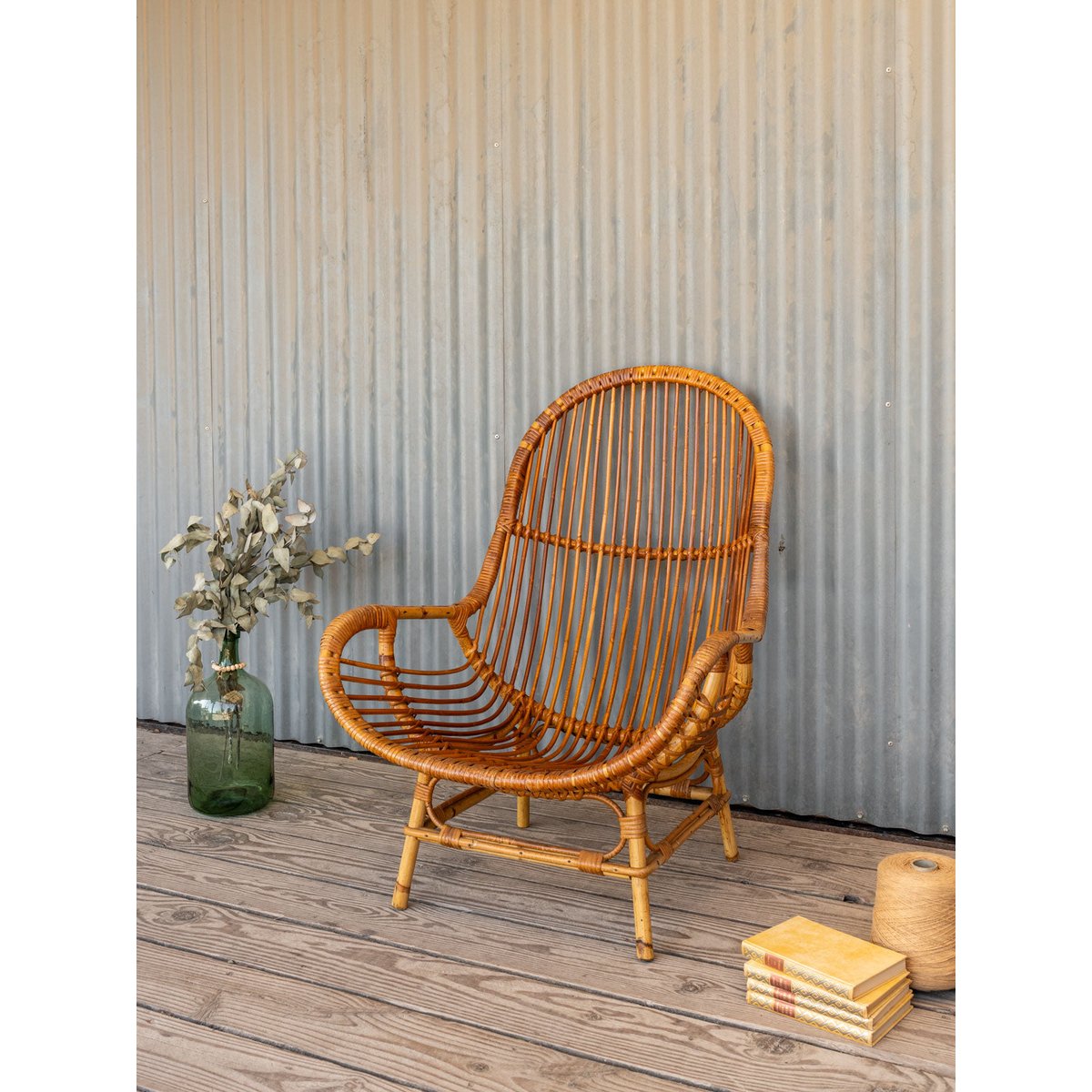 Fauteuil en rotin Ernest N°1093 - Bon état bois clair, DEBONGOUT