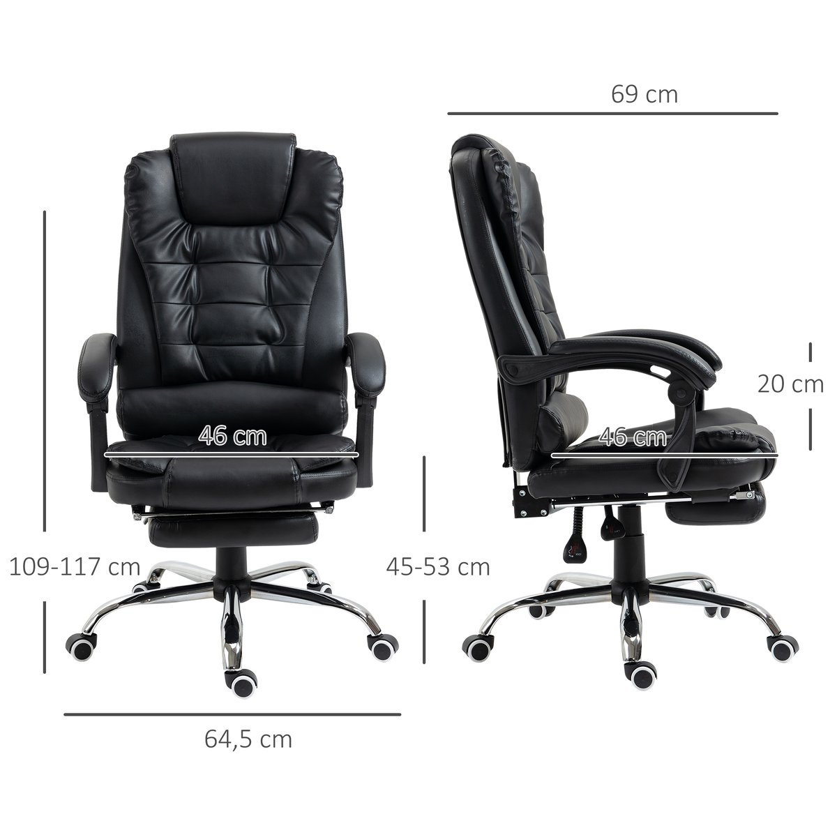 Chaise de bureau Revêtement synthétique PU noir, HOMCOM