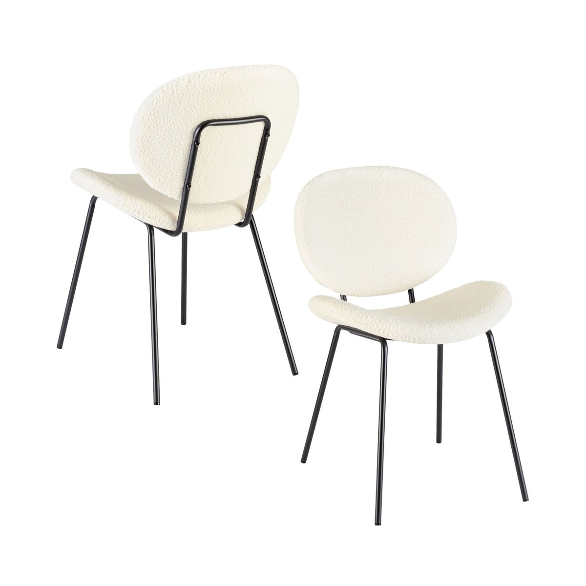 Chaises de salle à manger design en tissu bouclette (lot de 2) - KIM blanc, HELLIN, DEPUIS 1862