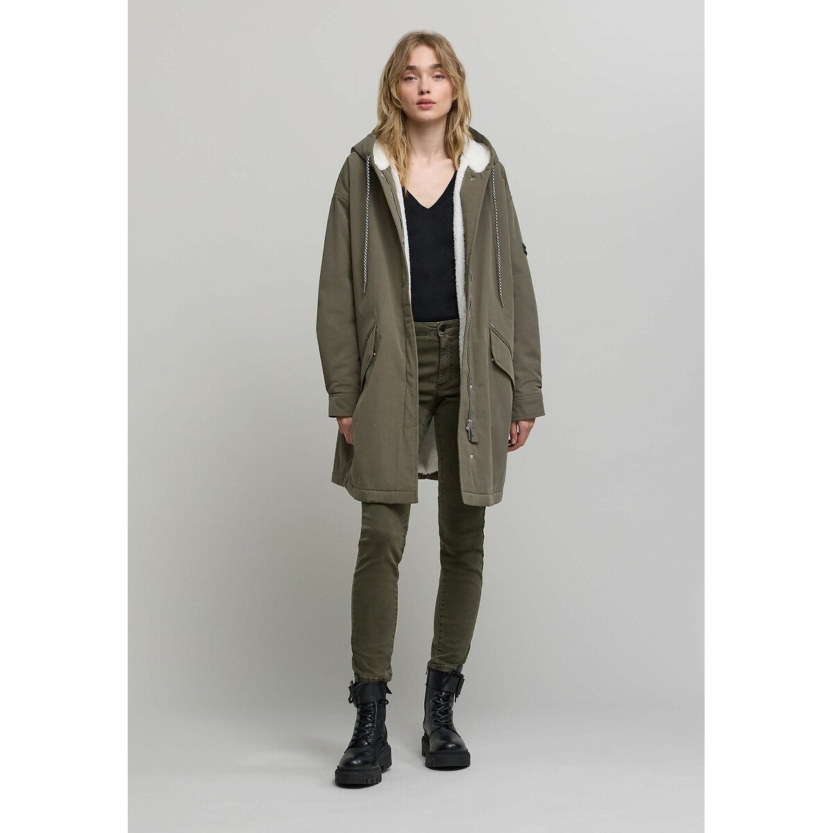 Mid-Length Hooded Parka khaki, IKKS