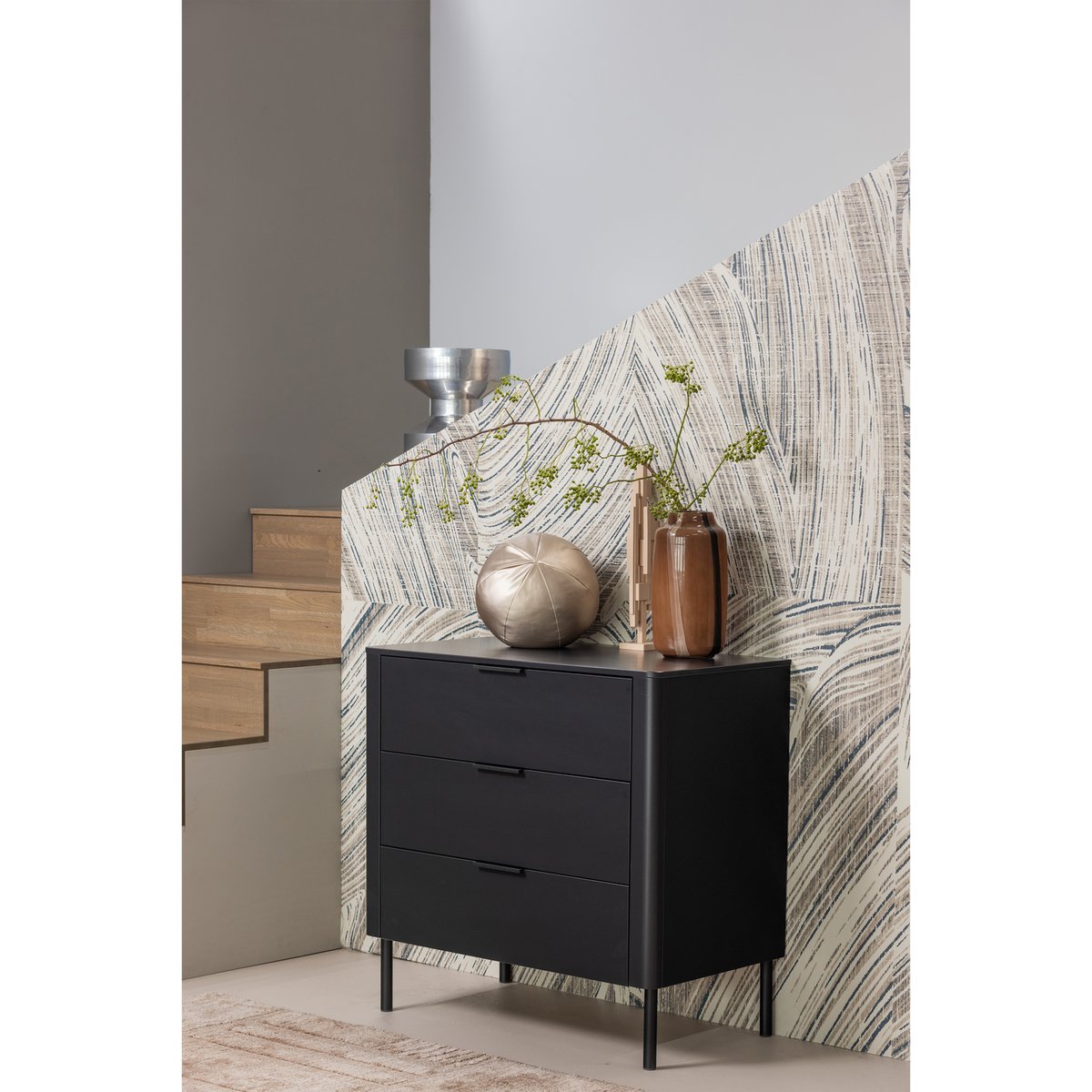 Commode 3 tiroirs en pin GUNNAR noir, WOOOD