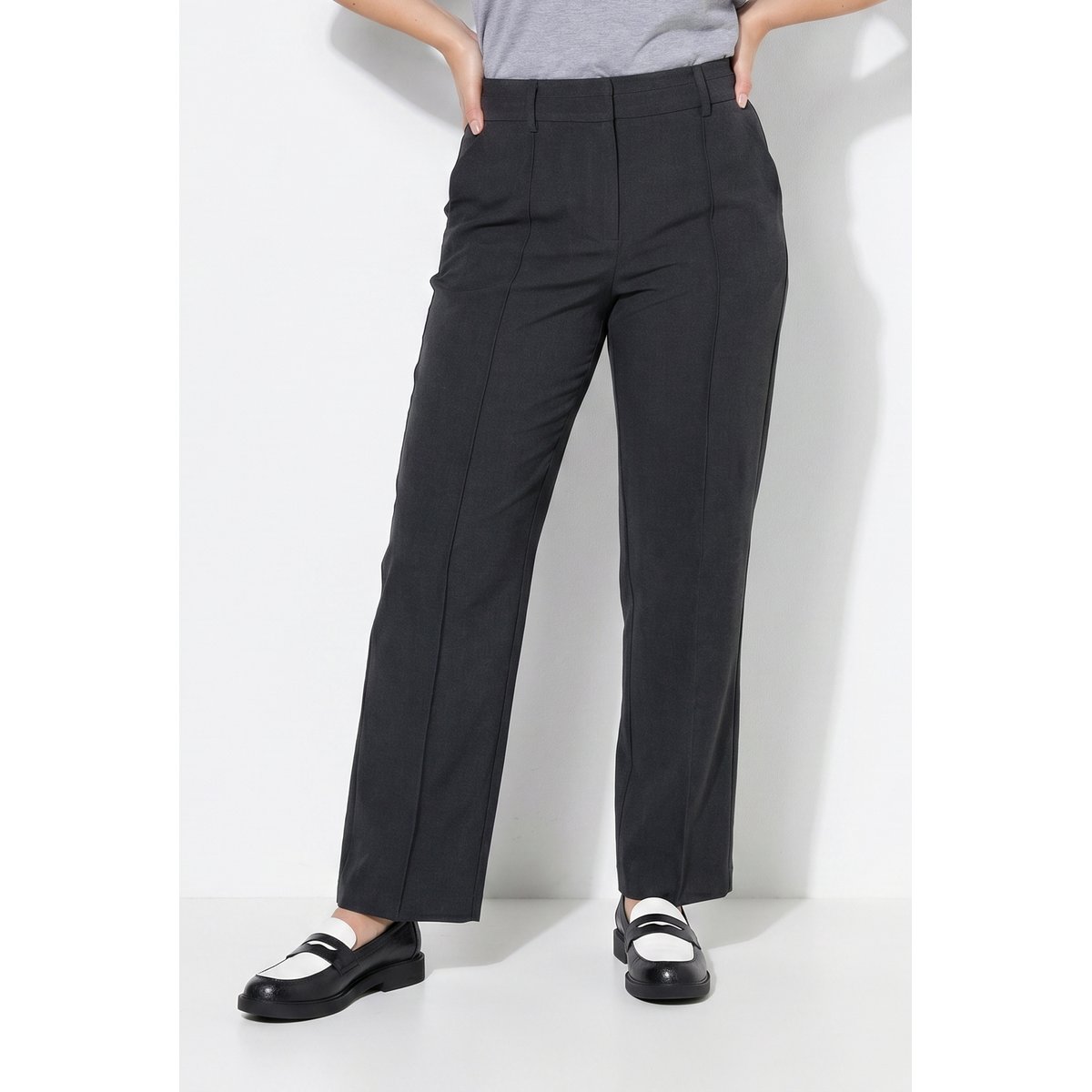 Pantalon Rose à pinces, jambe large chiné anthracite, ULLA POPKEN