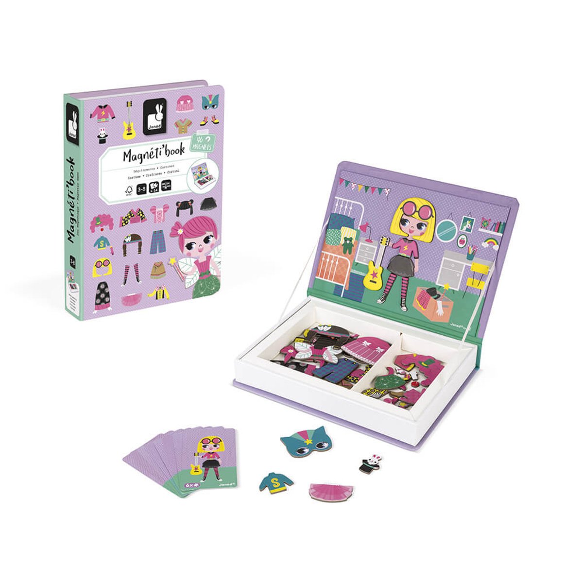 Magnéti'book Déguisements Fille, 46 Magnets violet, JANOD