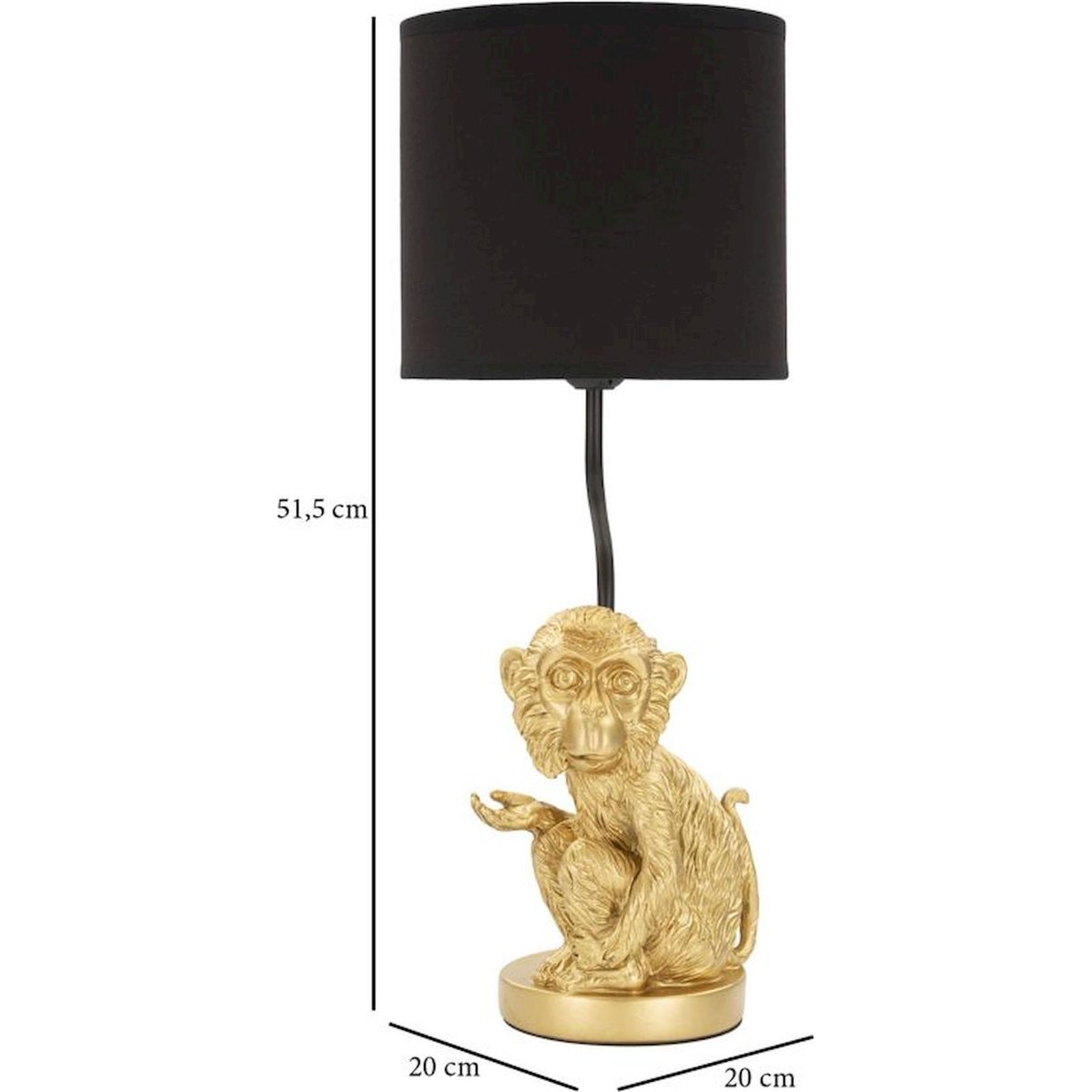 Lampe à poser singe abat-jour tissu en fer GLAM doré et noir, RECOLLECTION
