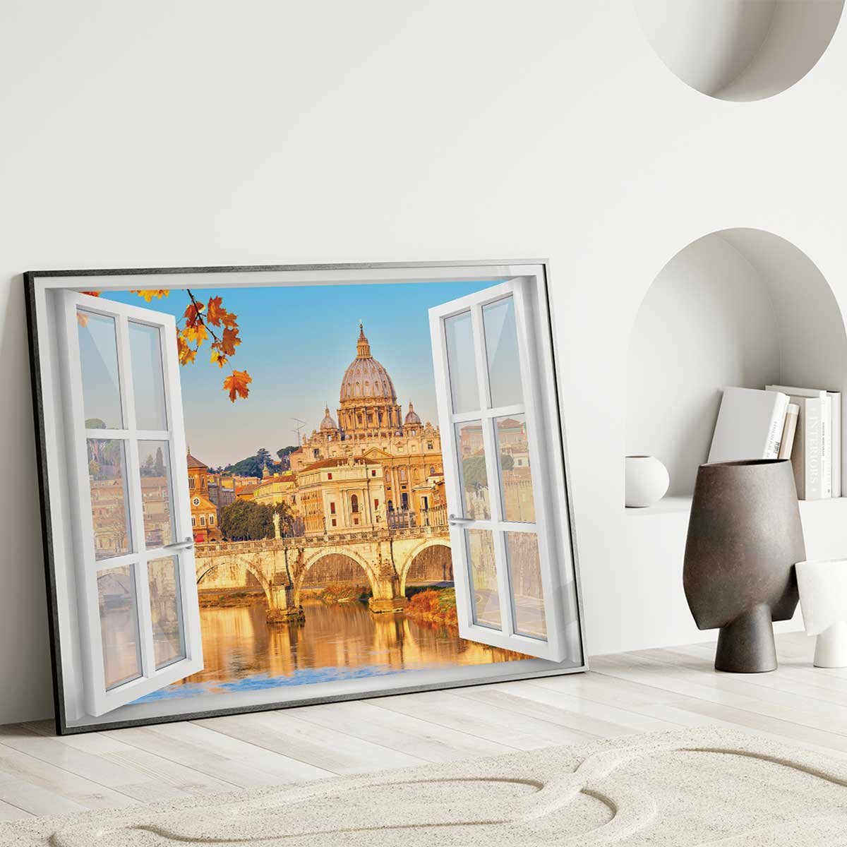 Affiche encadrée fenêtre Rome Vatican affiche + cadre en métal - noir, HEXOA