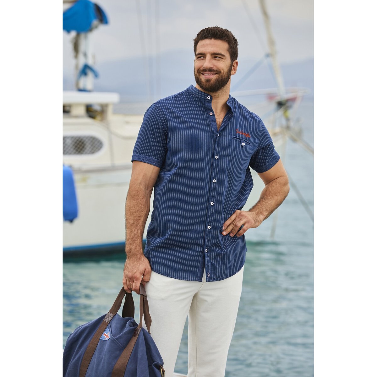 Chemise à manches courtes NALLE bleu foncé rayé, JAN VANDERSTORM