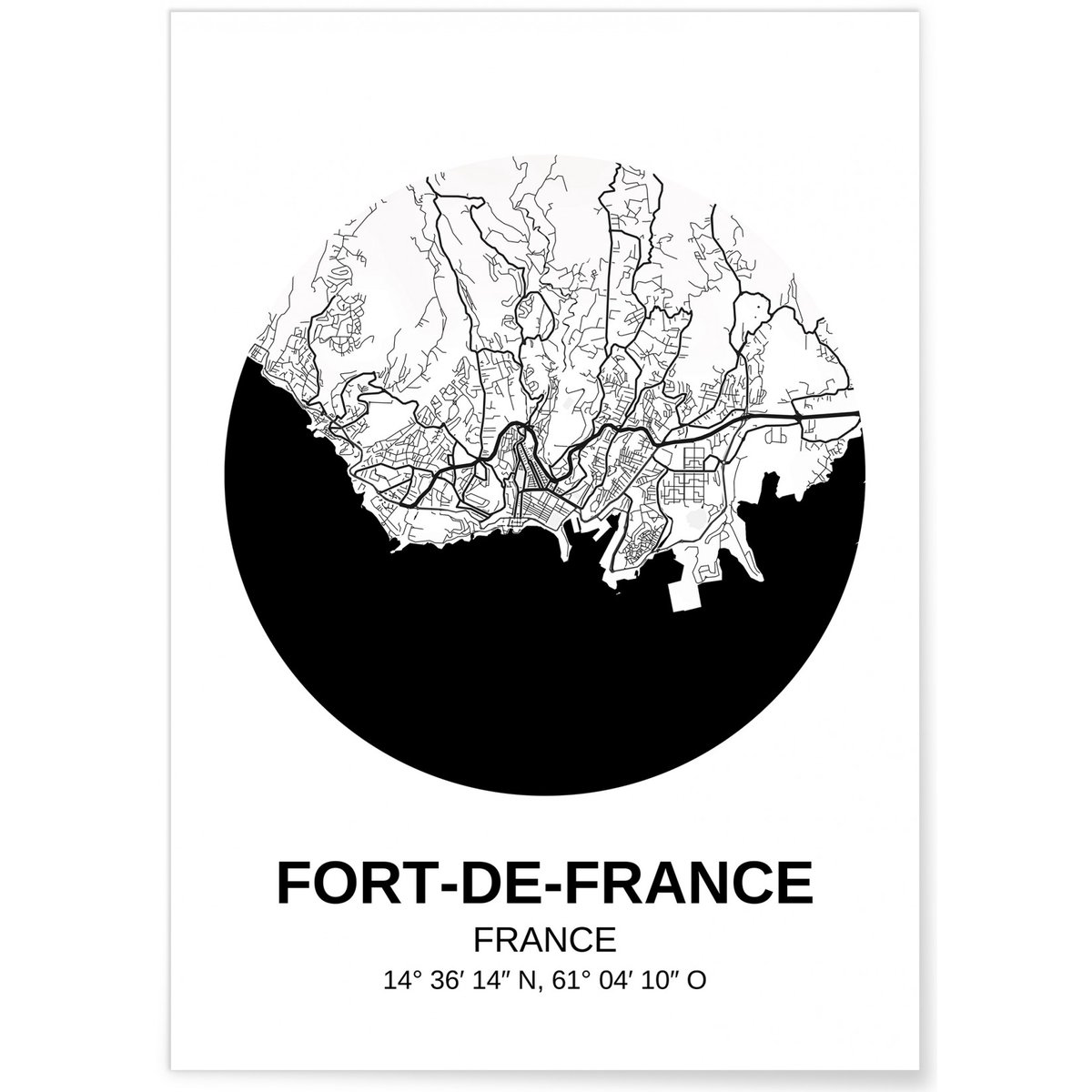Affiche Carte Fort-de-France blanc, L'AFFICHERIE