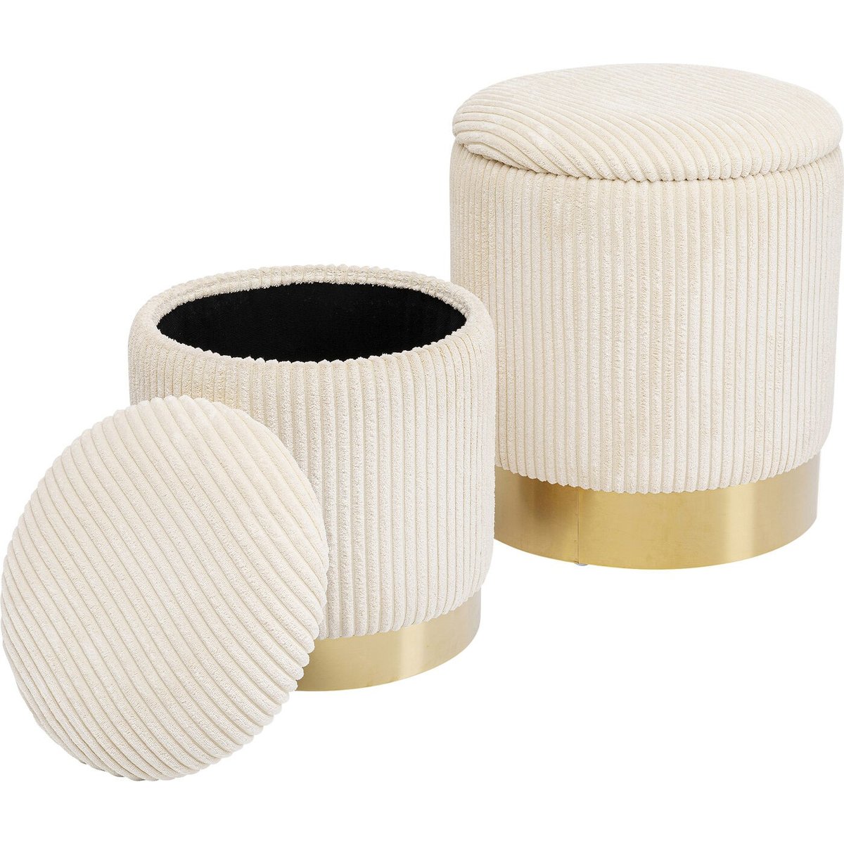 Lot de 2 tabourets-coffres côtelés, PLUSH beige, KARE DESIGN