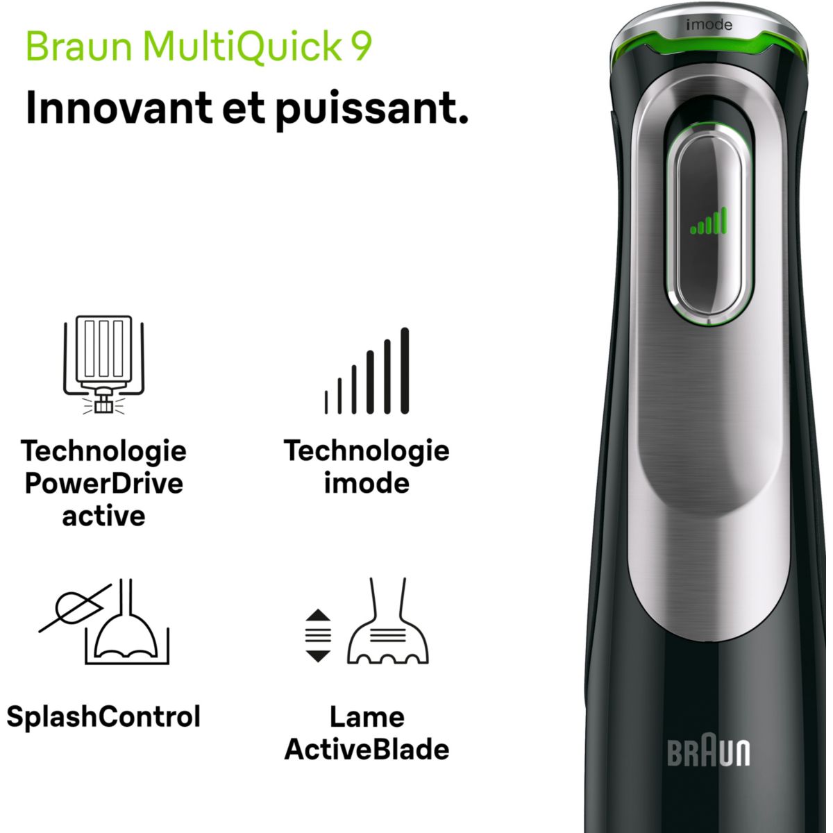 Mixeur MQ9187XLI MultiQuick 9 noir et gris 8 accessoires noir / inox, BRAUN