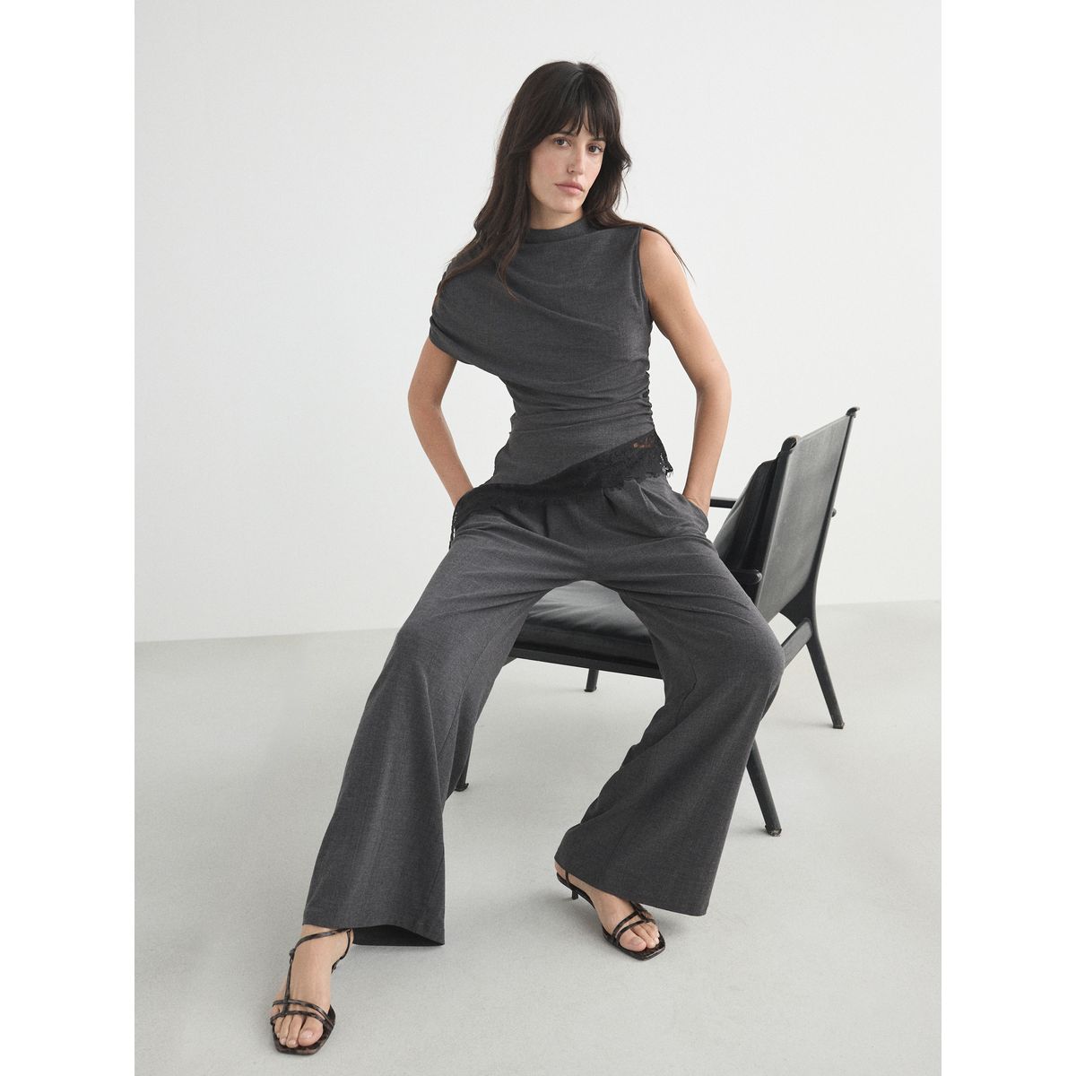 Pantalon large gris anthracite, NEXT