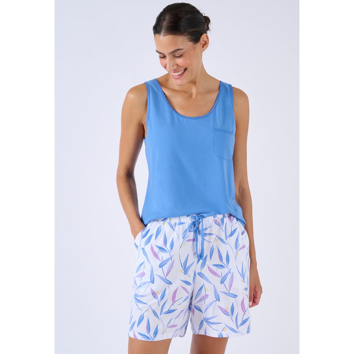 Pyjashort Climatyl en maille jersey bleu feuillage, DAMART