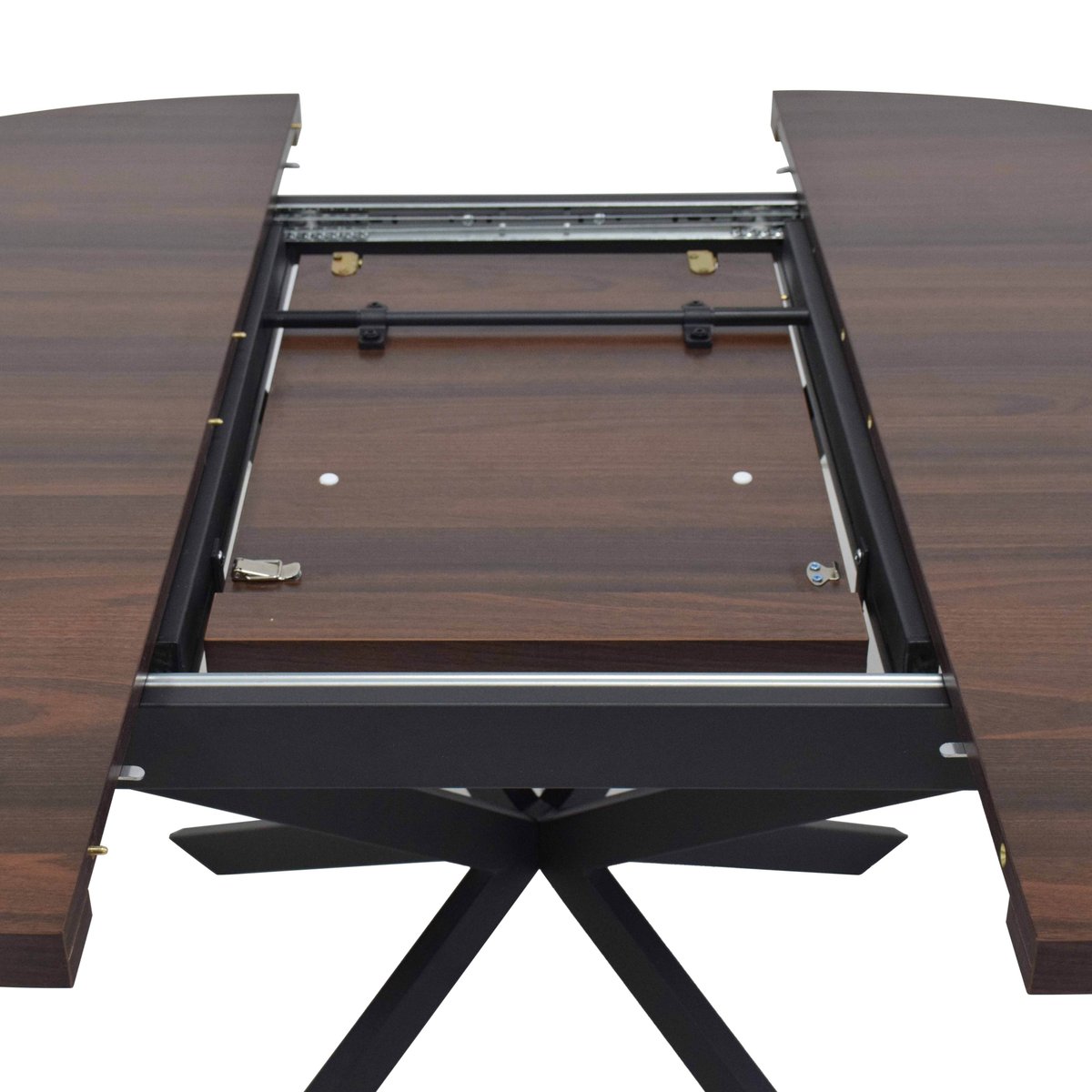 Table à manger extensible ronde en métal et effet bois 6 à 8 personnes, MARCIA marron, OVIALA