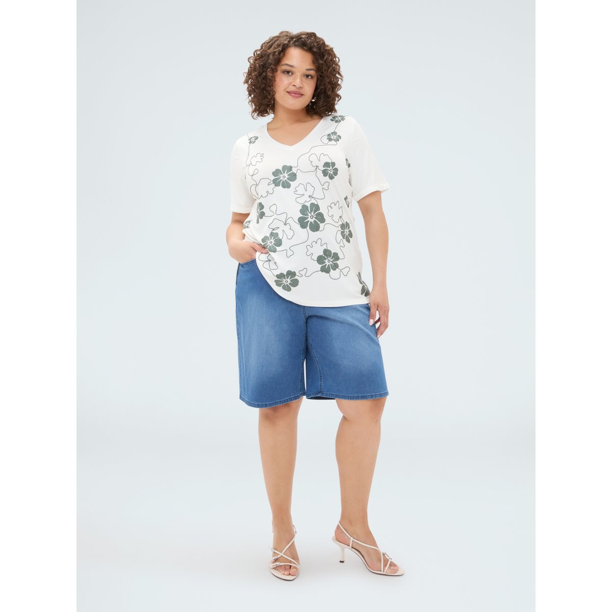 T-shirt avec imprimé floral et broderie blanc, FIORELLA RUBINO
