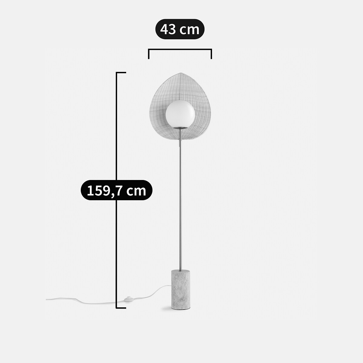 Candeeiro de pé em vidro opalino, rotim e travertino, Javana natural, LA REDOUTE INTERIEURS