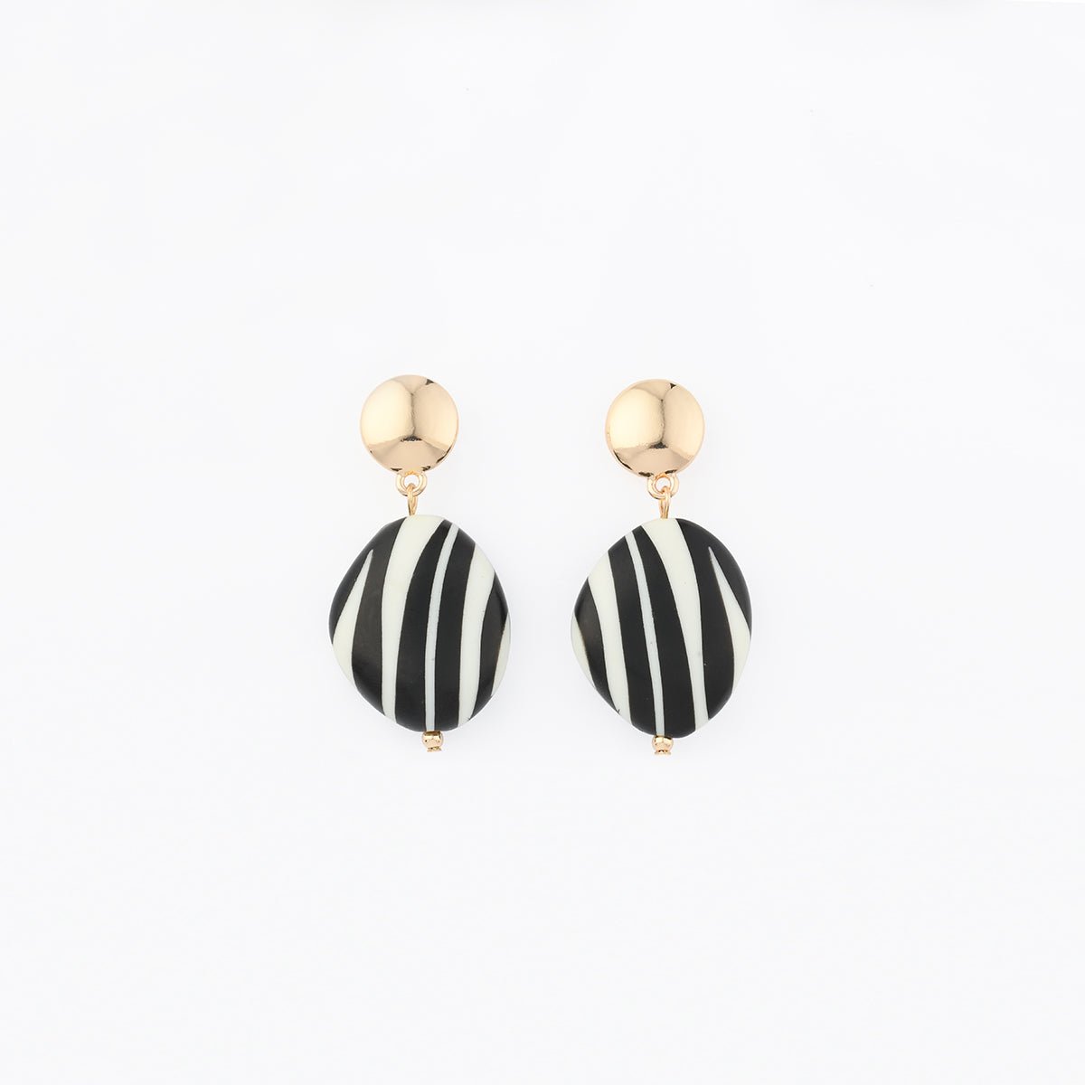Boucles d'oreilles galets zébrés noir, BALABOOSTE