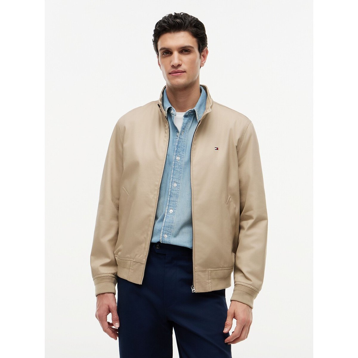 Blusão curto, gola subida, meia-estação bege, TOMMY HILFIGER