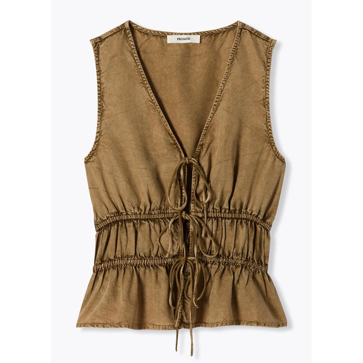 Top à nouettes en lyocell marron, PROMOD